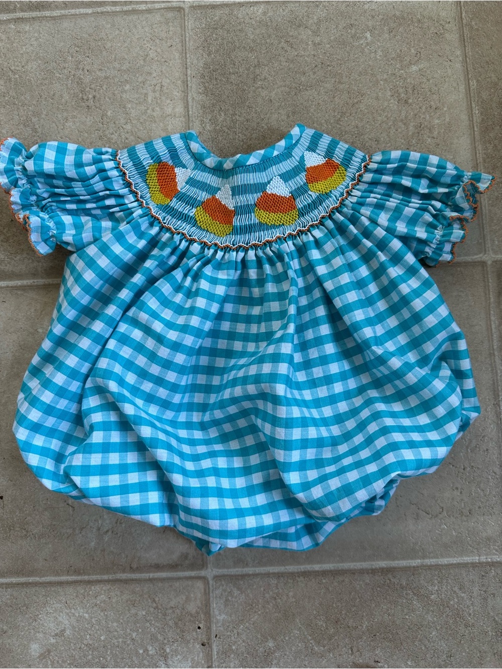 Classic Whimsy Smocked Candy Corn Bubble Romper